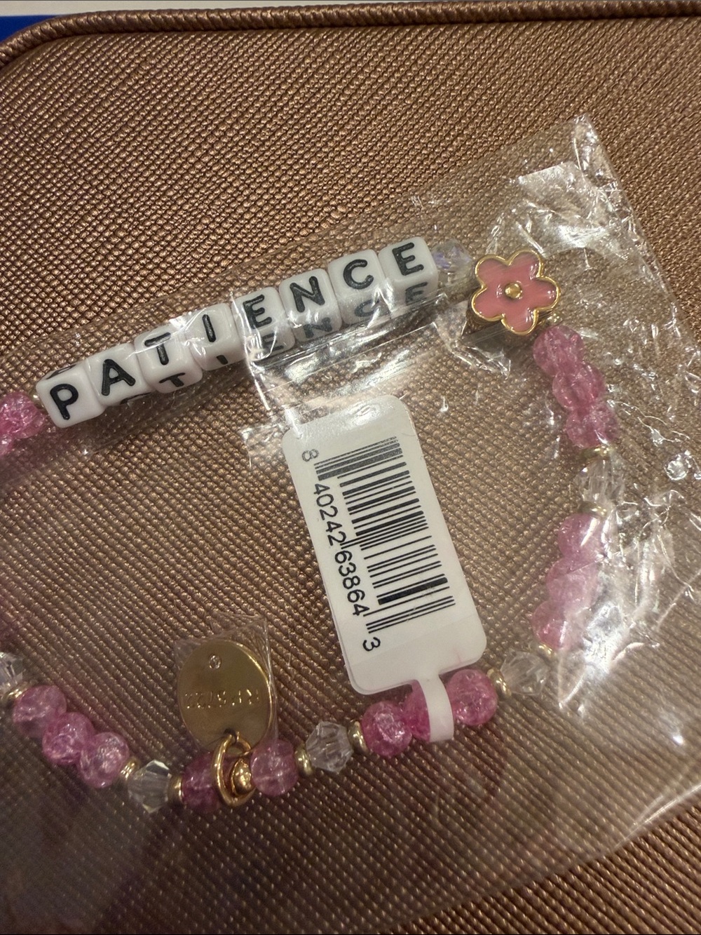 Pink 'PATIENCE' Beaded Bracelet with Flower Accent